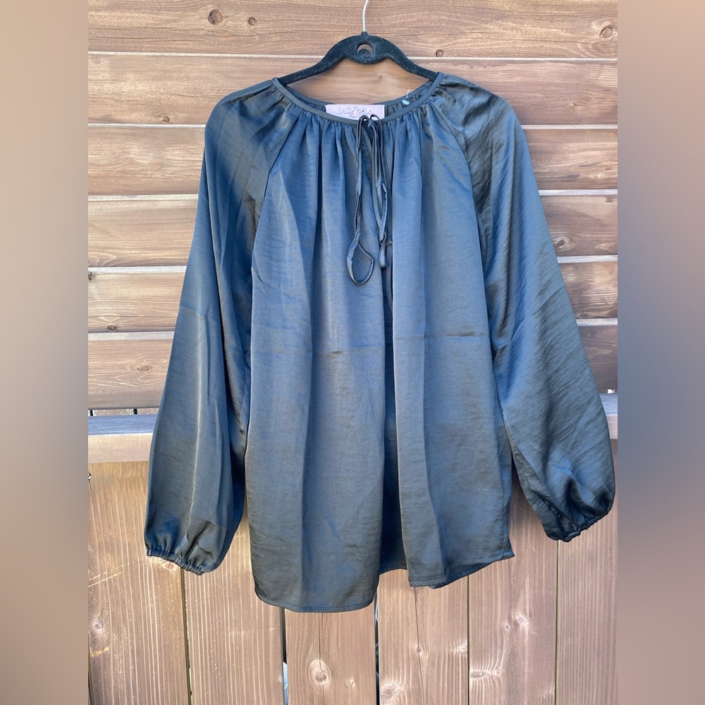 Nicole Richie Collection Blouse Tie-neck Matte Black Satin Top
